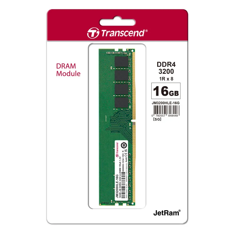 Transcend 16GB JM DDR4 3200Mhz U-DIMM 1Rx8 2Gx8 CL22 Desktop Ram