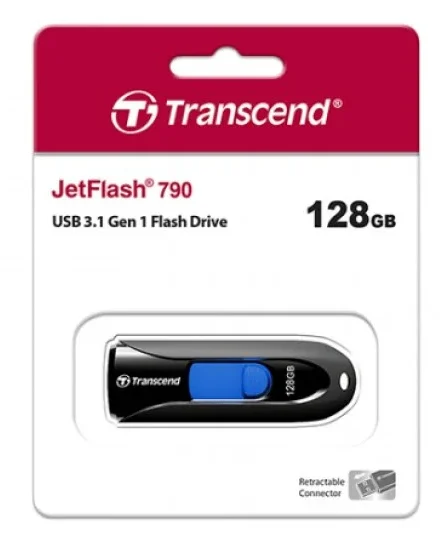 Transcend 128GB JetFlash 790 USB 3.1 Gen 1 Pen Drive Black
