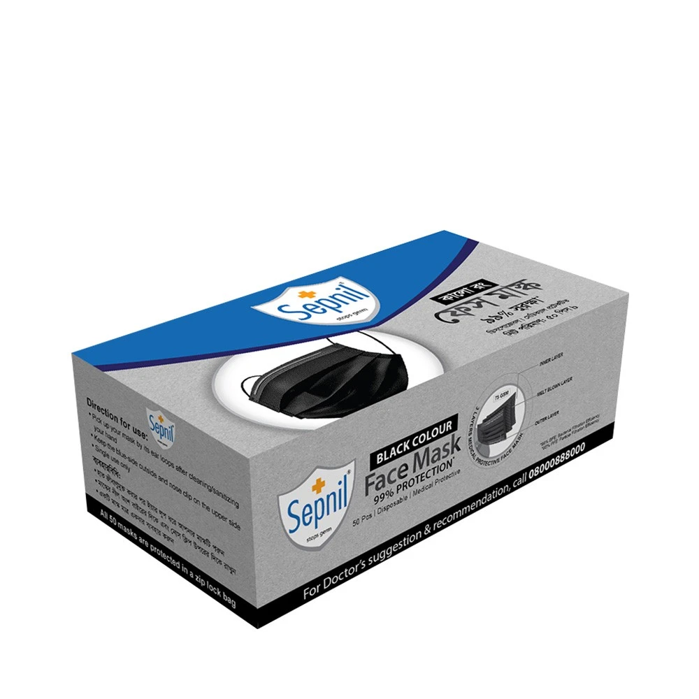Sepnil Face Mask Black Color – 50 pcs Box
