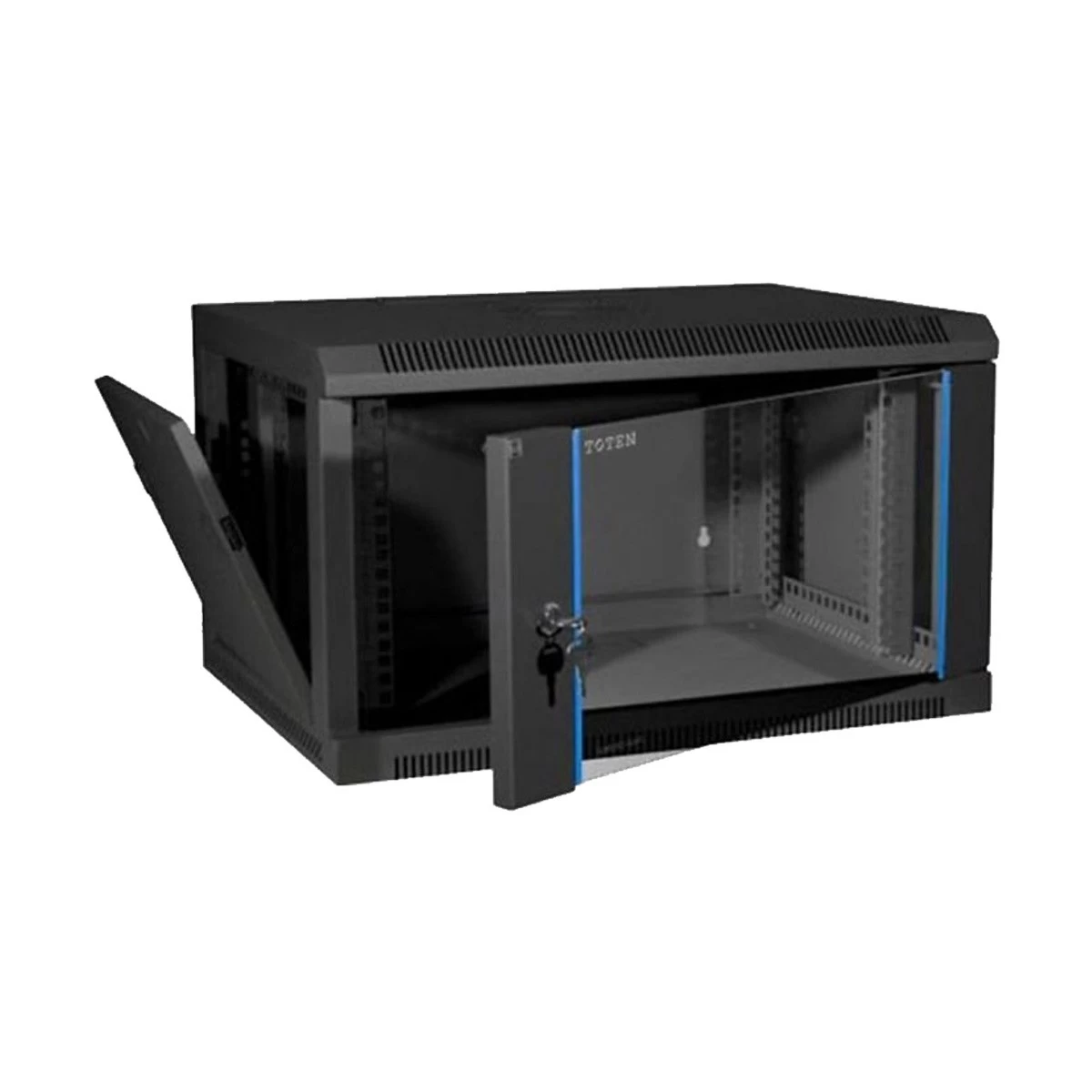 Toten 6U 600×450 W2 Wall mounted server cabinet and toughened glass front door with 1x 6port PDU, 2 x Fan