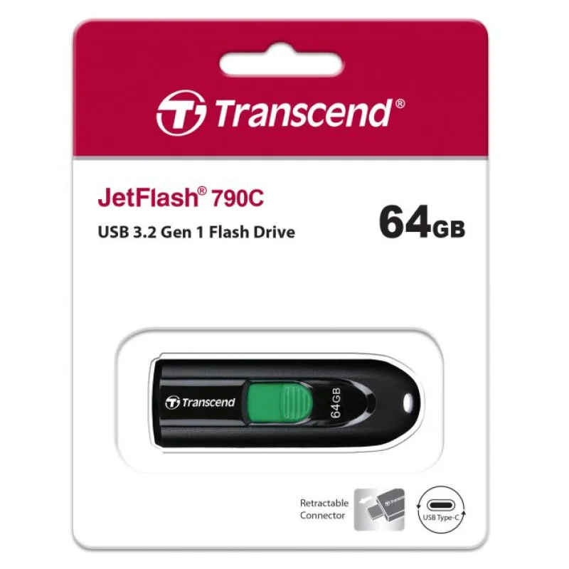 Transcend 64GB JetFlash 790C USB Type-C 3.2 Gen 1 Flash Drive