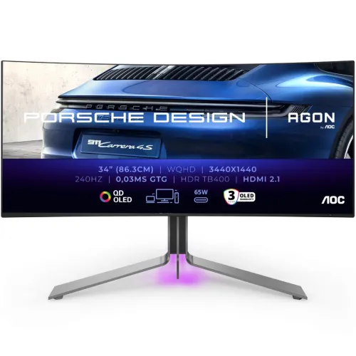 AOC AGON PRO PD34 PORSCHE DESIGN 34″ 240Hz 0.3ms WQHD QD-OLED Gaming Curved Monitor
