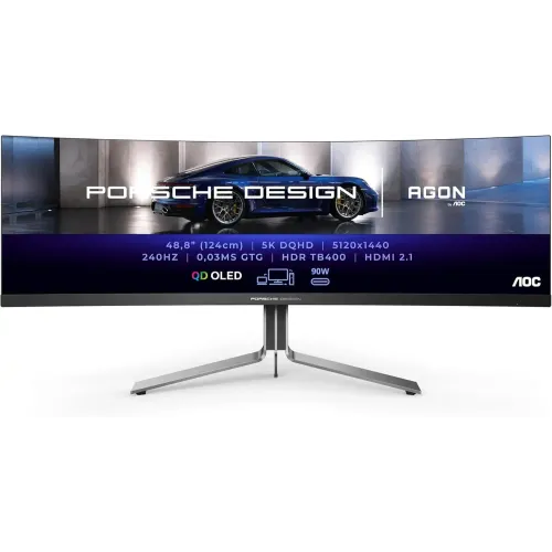 AOC AGON PRO PD49 PORSCHE DESIGN 49″ 240Hz 0.3ms 5K DUAL-QHD QD-OLED Gaming Curved Monitor