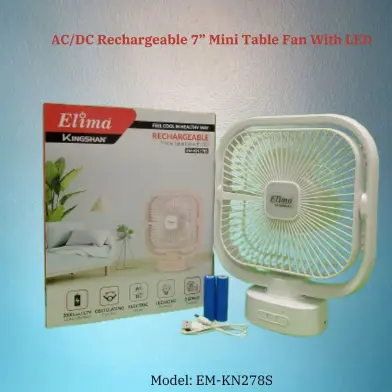 Rechargeable EM-KN283A AC/DC 7 Inch Mini Table Fan With LED