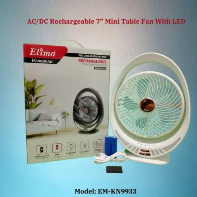 Rechargeable EM-KN9933 AC/DC 7 Inch Mini Table Fan With LED