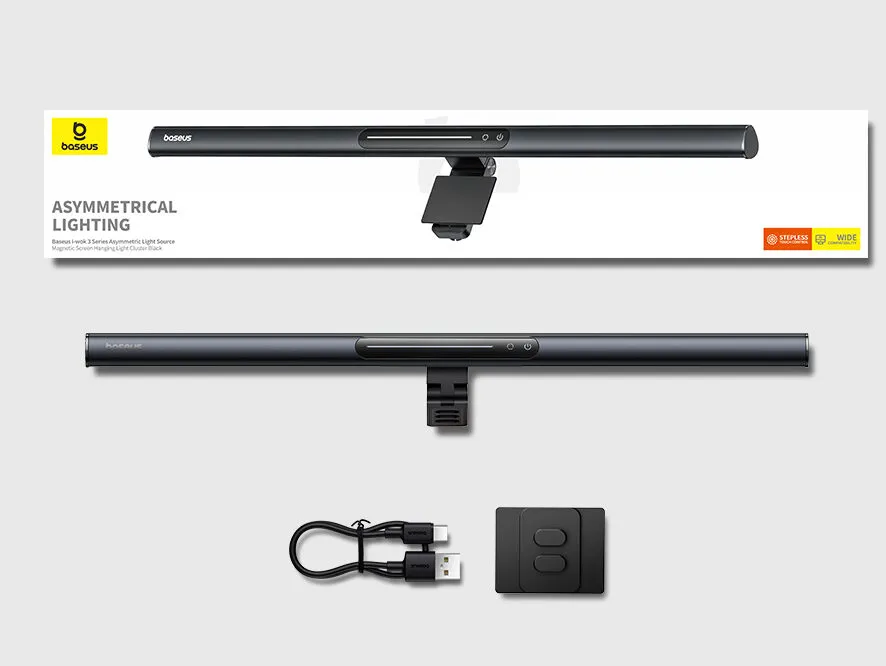 Baseus Light I-wok 3 Series Asymmetric Light Source Magnetic Screen Hanging Light Bar 2024 Version Cluster Black