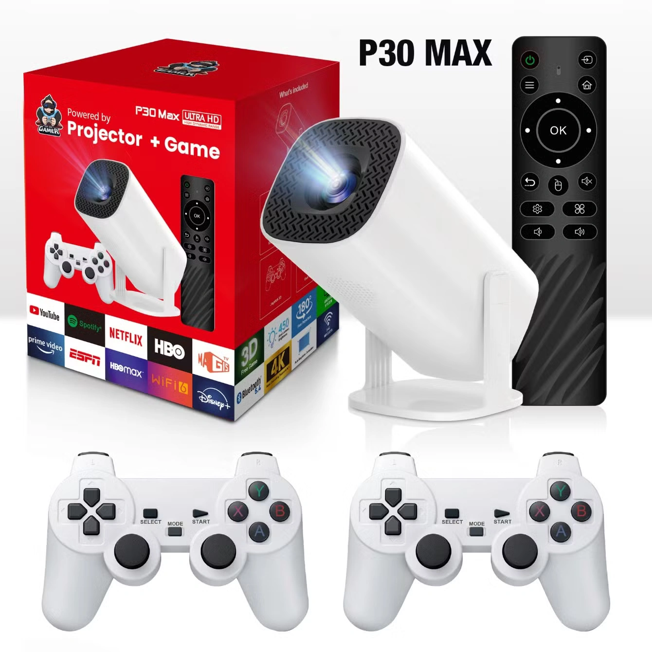 P30 Max Android Projector + 2 Game Console + 3000 Games
